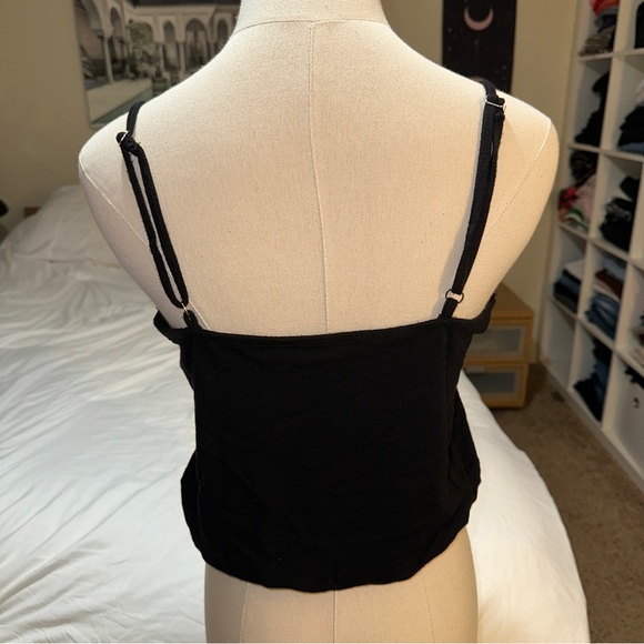 Forever 21 | Button Tie Front Spaghetti Strap V Neck Lace Crop Cami Tank Top - Picture 3 of 11